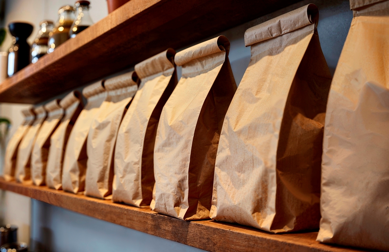 Sealed polyethylene bags of bottles ready for automated debagging