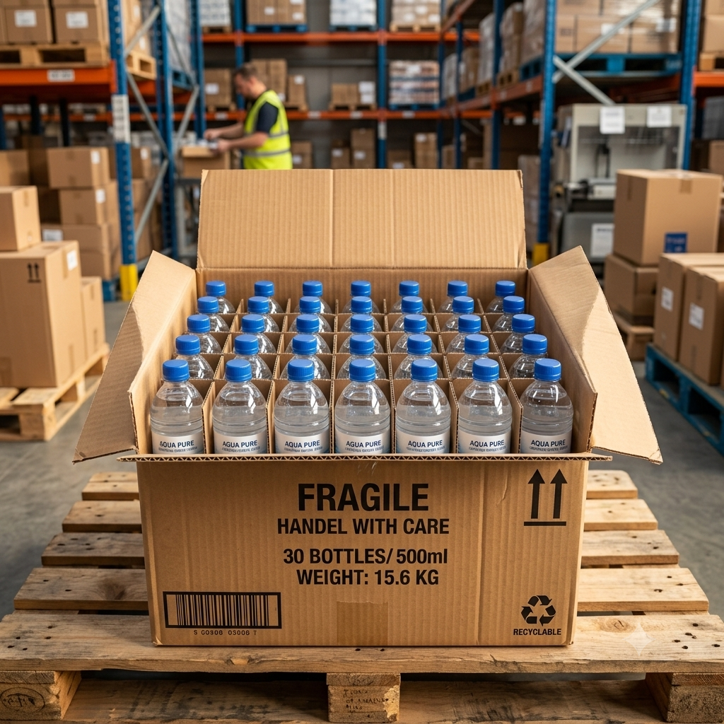 Bulk Pack corrugated case with poly-lined bottles